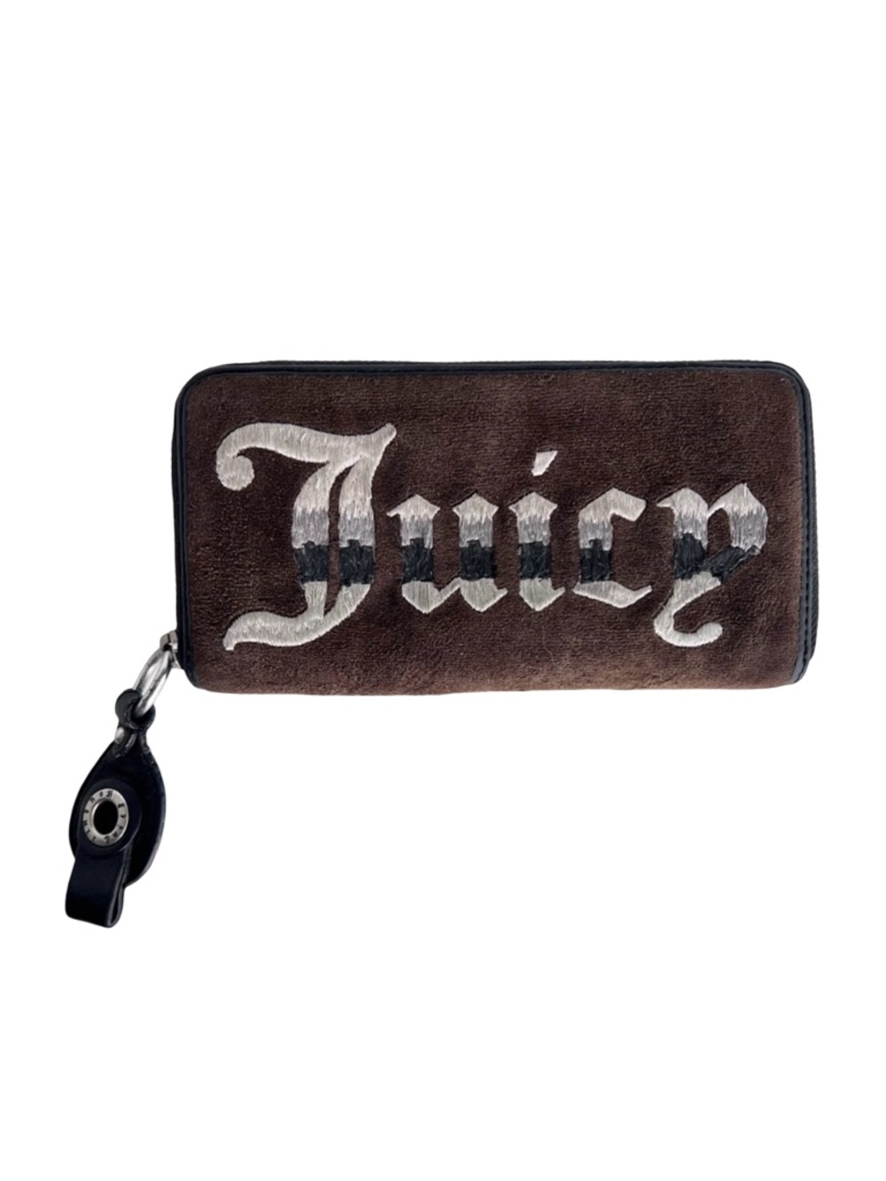Vintage Y2K Juicy Couture zip-around Wallet Brown Velour velvet Embroidered Logo
